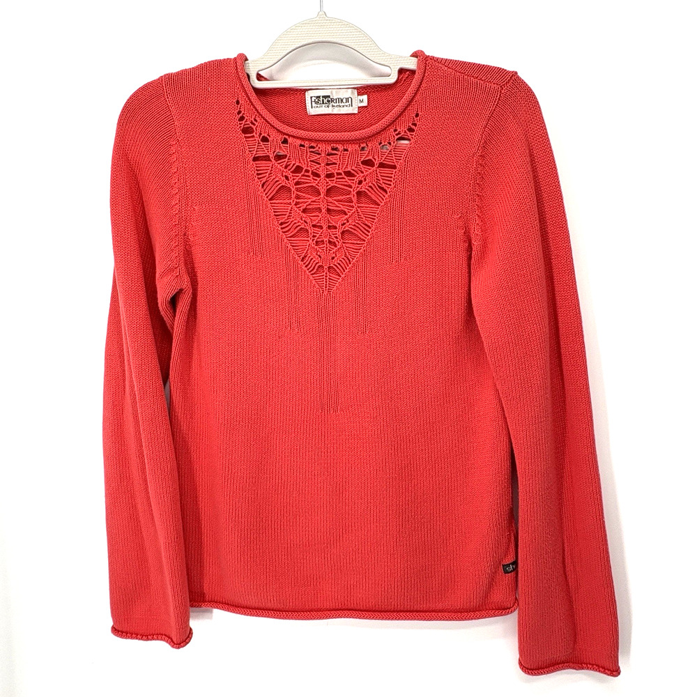 Fisherman Out Of Ireland Sweater She Ladies Medium Donegal Rolled Edge‎ Cotton